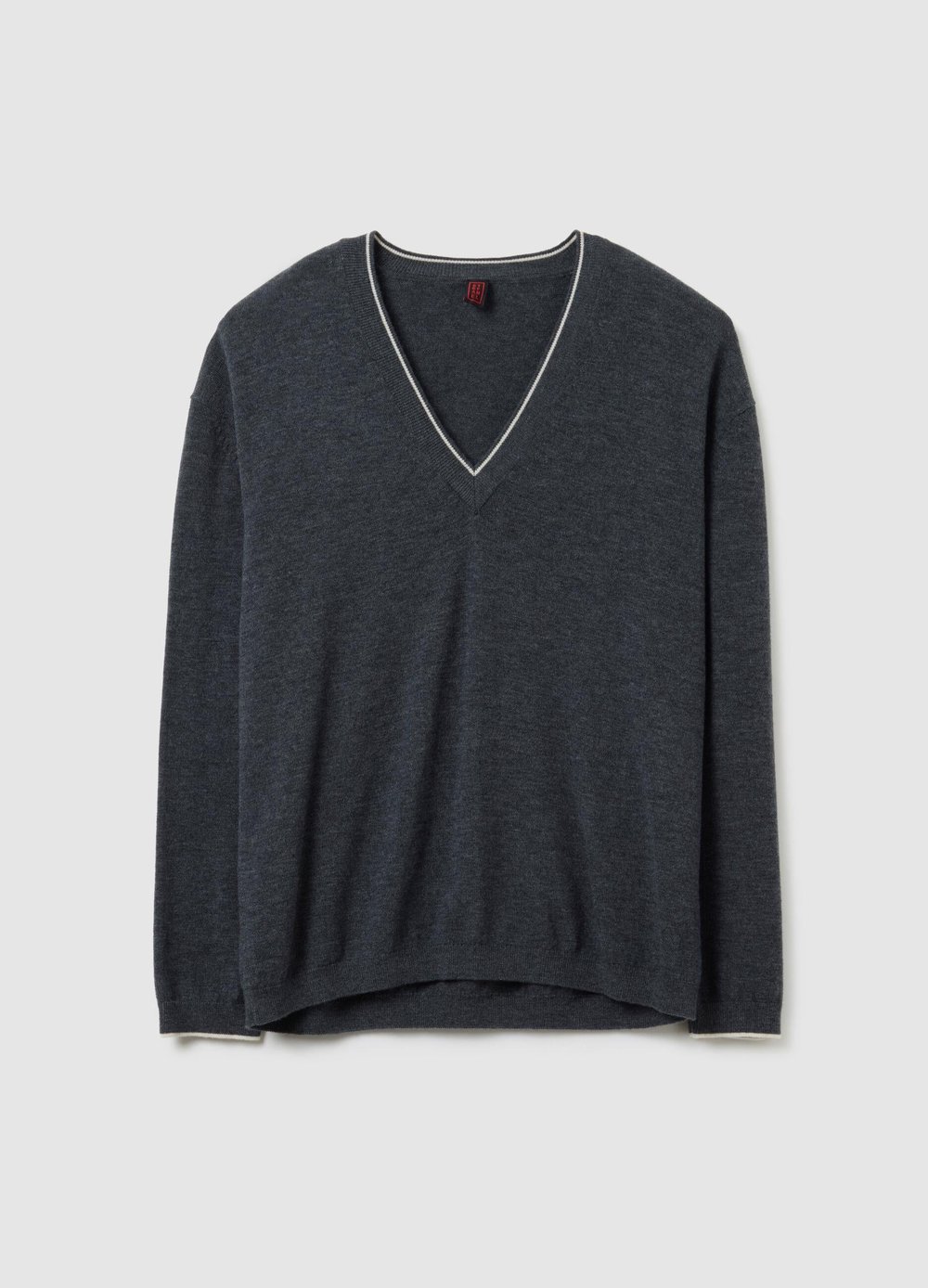 Gri V yaka Saf Yün Kazak