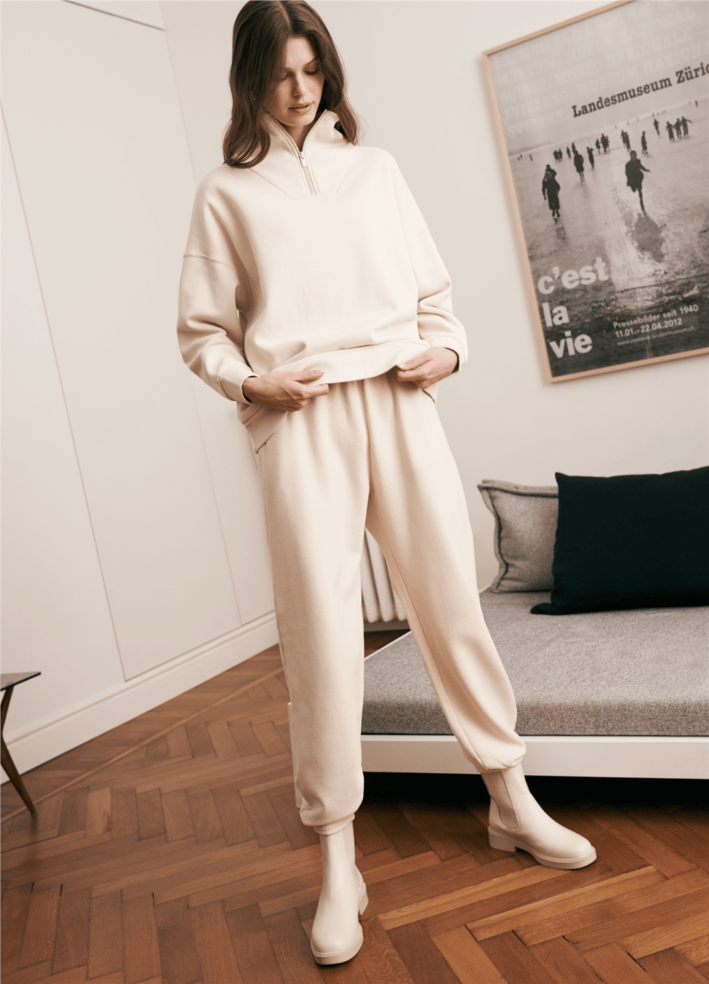 Peluş Kırık Beyaz Jogger Pantolon