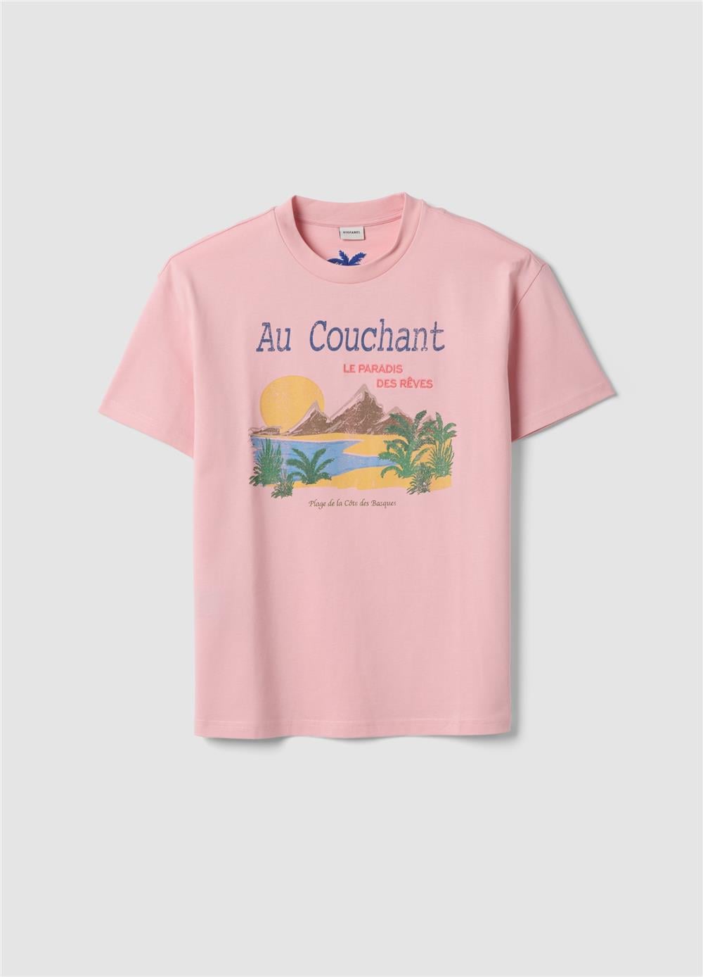 Pembe Baskılı Oversize Pamuk Tişört