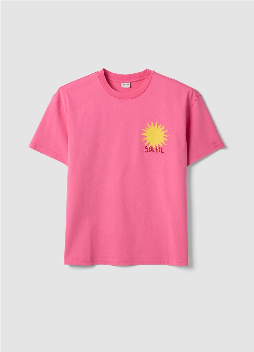 Pembe Güneş Baskılı Oversize Pamuk Tişört