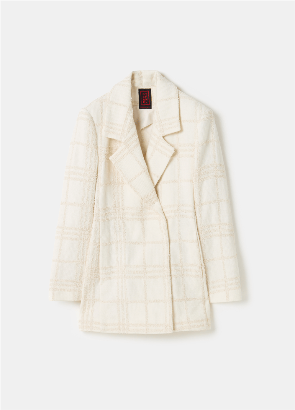 Pencere Kafesi Desenli Bukle Beyaz Blazer
