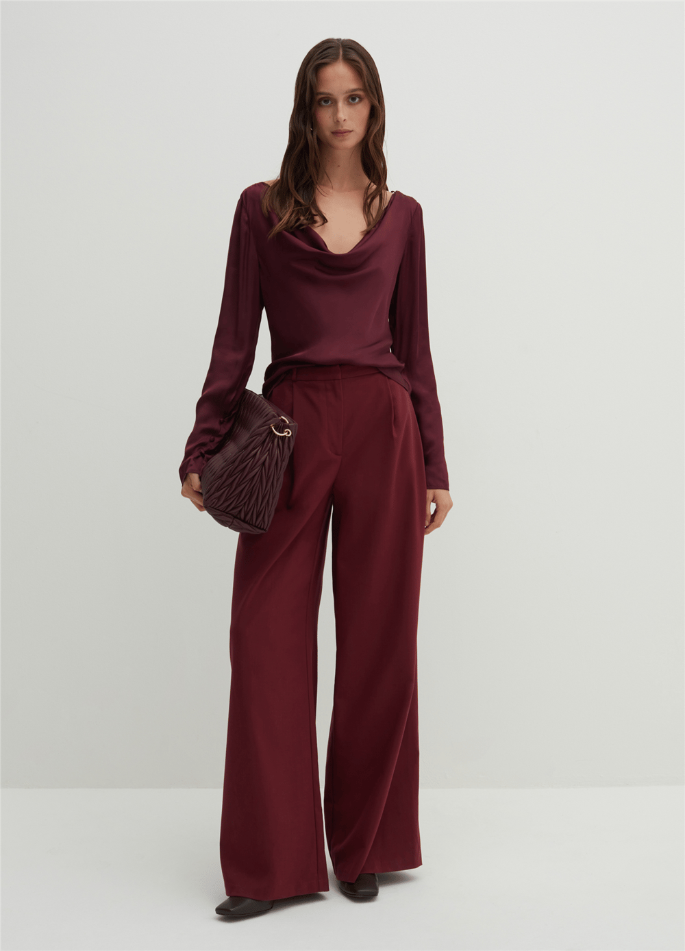 Pensli Bol Kesim Bordo Pantolon
