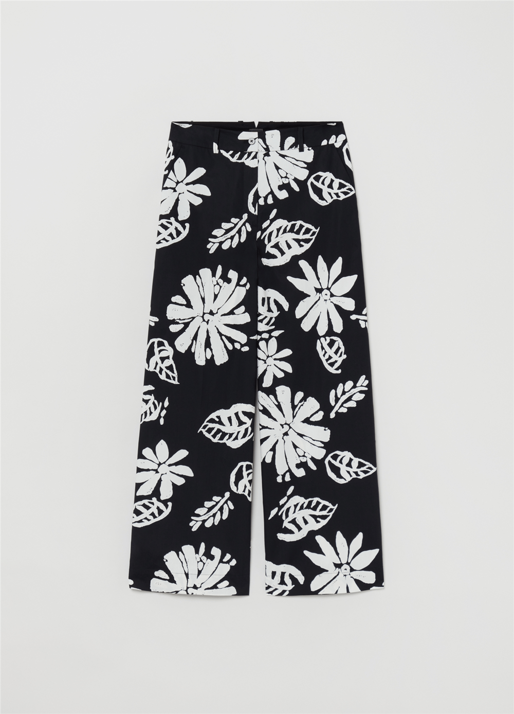 Poplin Bol Paçalı Siyah Desenli Pantolon