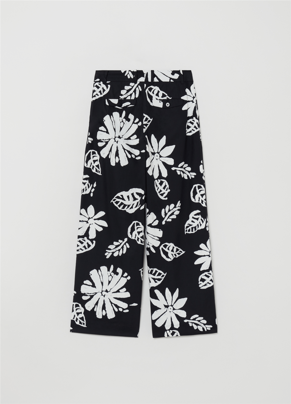 Poplin Bol Paçalı Siyah Desenli Pantolon