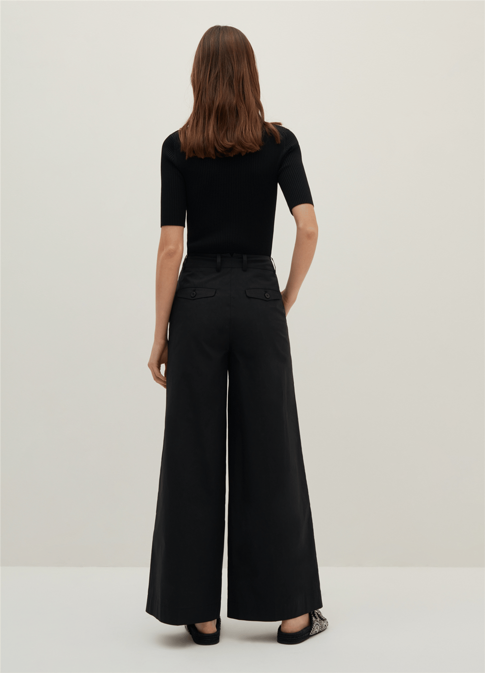 Poplin Bol Paçalı Siyah Pantolon
