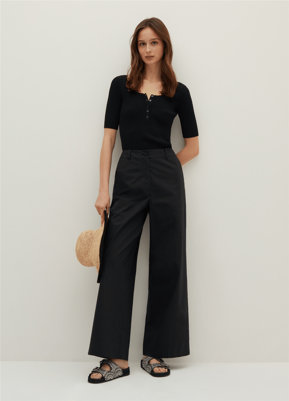 Poplin Bol Paçalı Siyah Pantolon