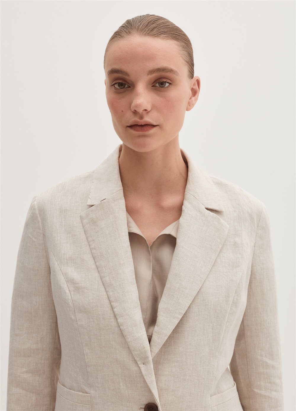 Regular Kesim Düğmeli Bej Blazer Ceket