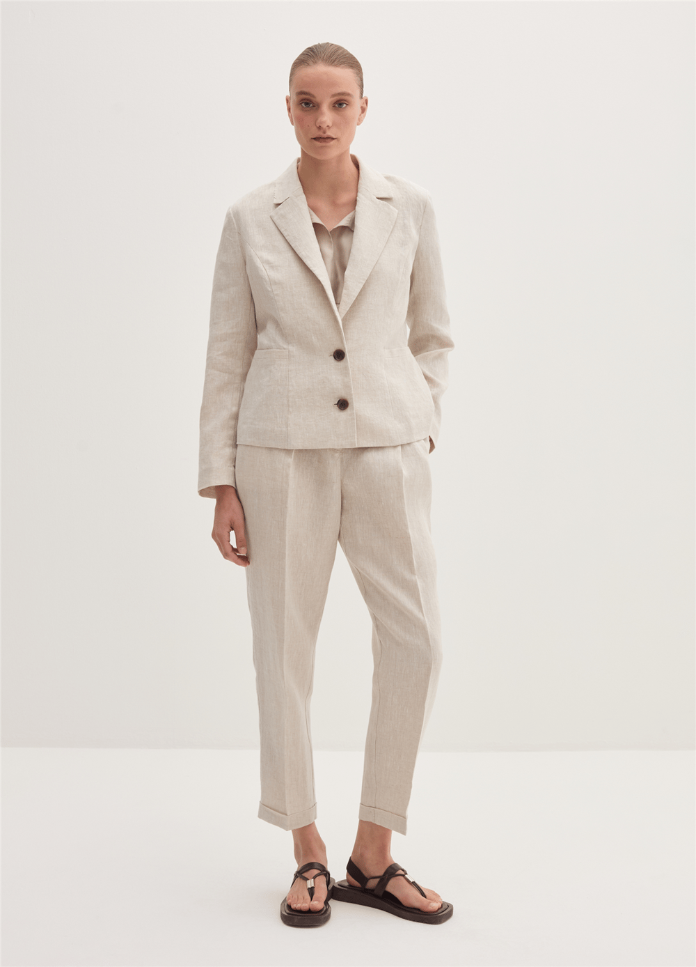 Regular Kesim Düğmeli Bej Blazer Ceket