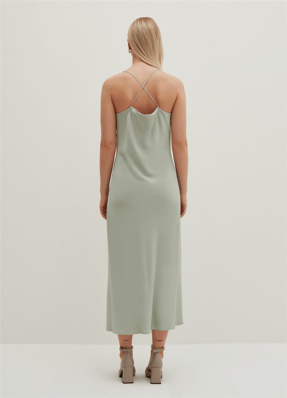 Saten Viskoz Mint Midi Elbise