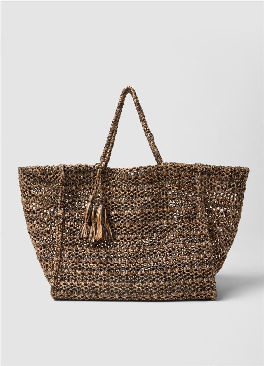 Siyah Bej Dokuma Shopper Çanta