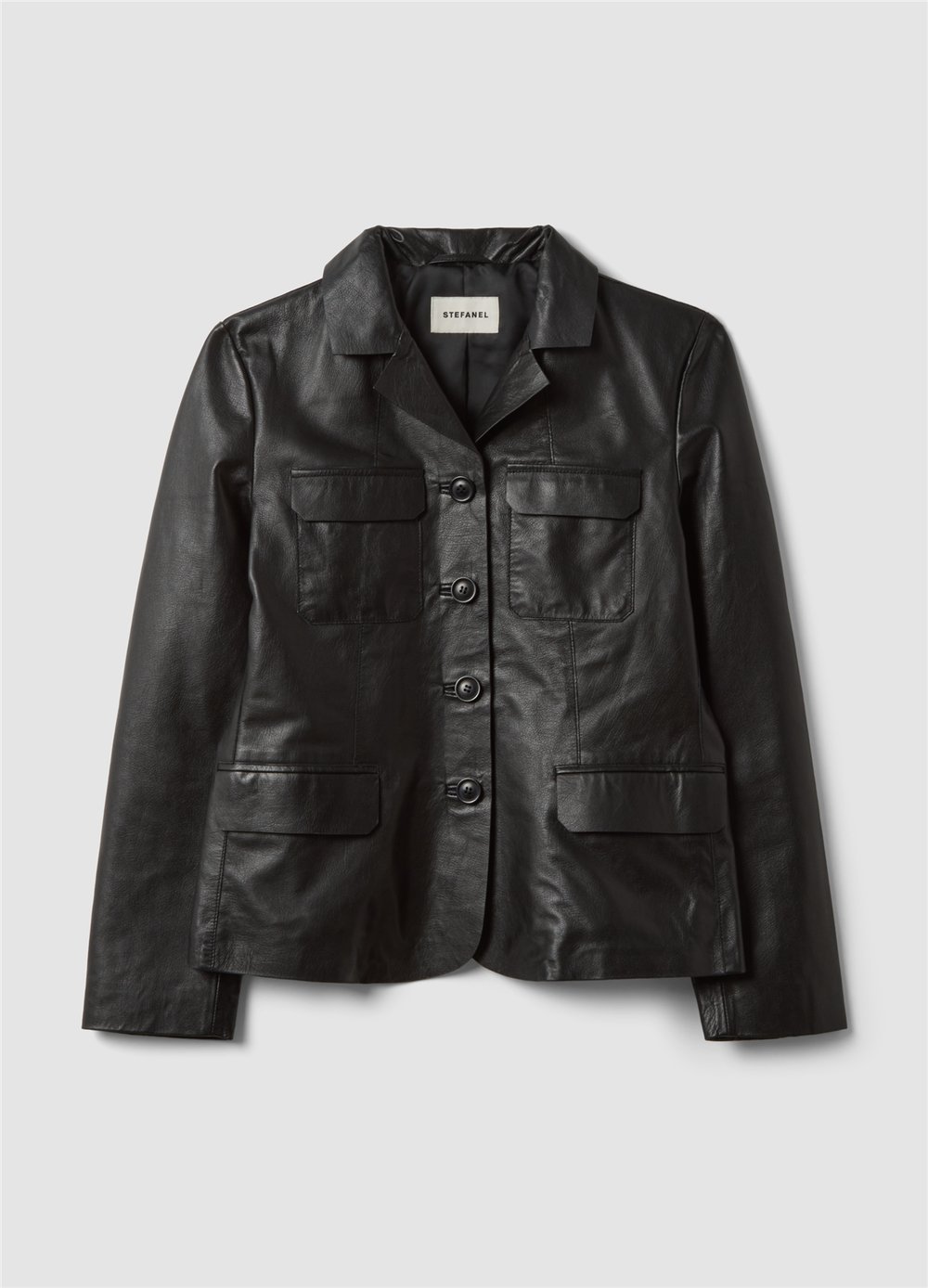 Siyah Hakiki Deri Klasik Yaka Regular Fit Blazer Ceket