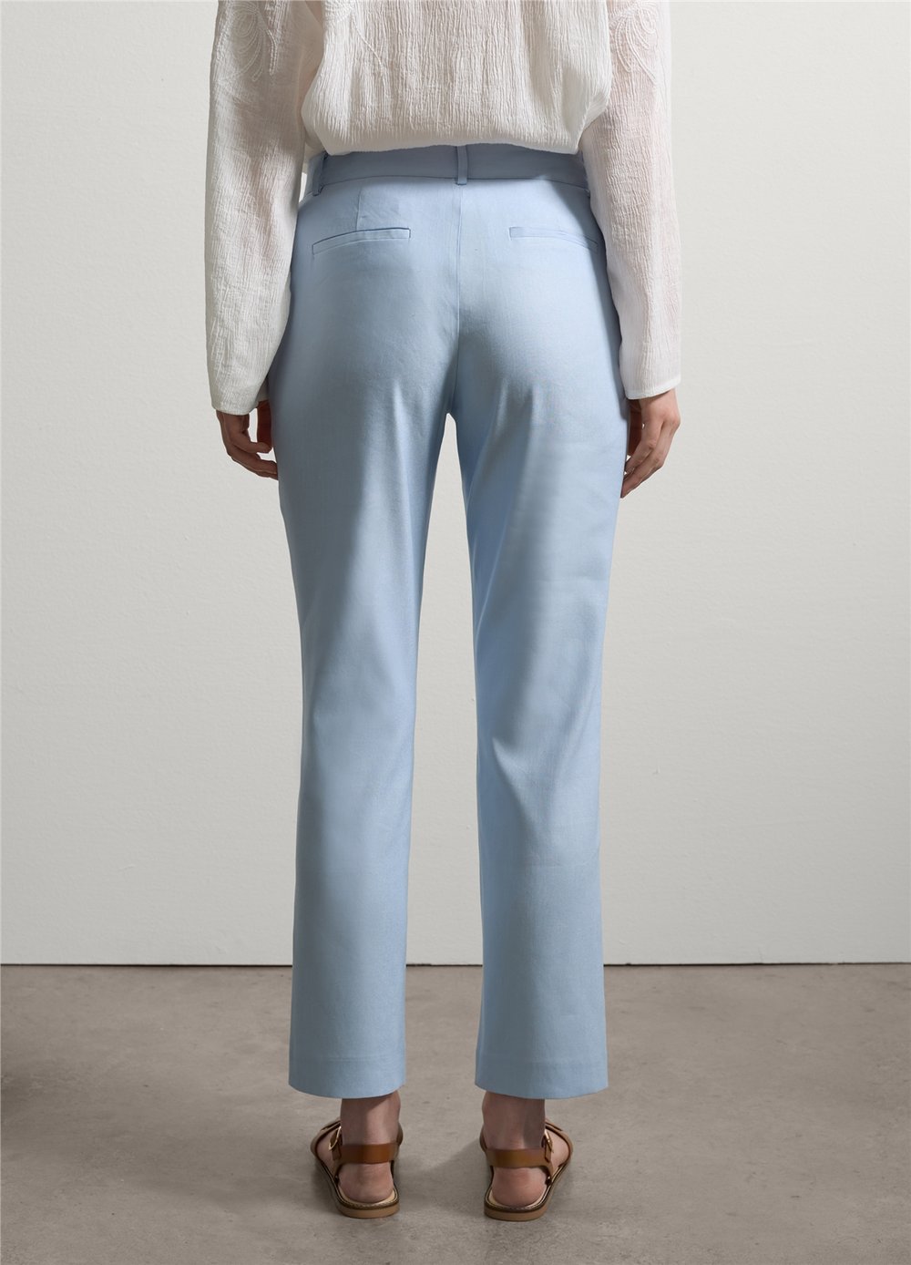 Stretch Keten ve Viskon Mavi Slim Fit Pantolon