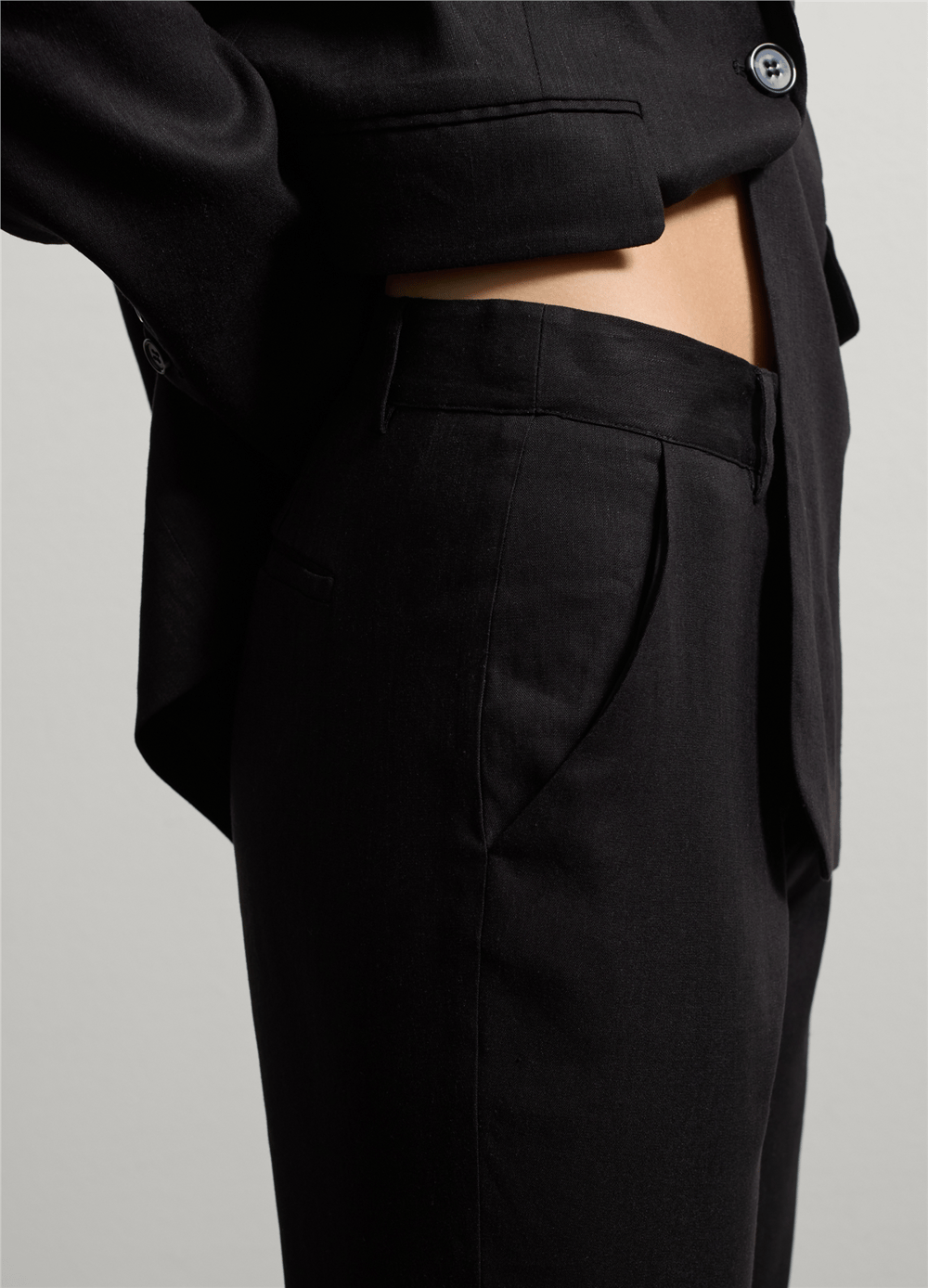 Stretch Keten ve Viskon Siyah Slim Fit Pantolon