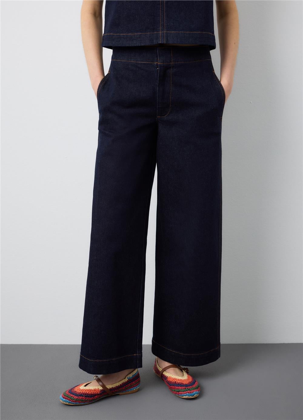 Stretch Pamuklu Denim Mavi Straight Fit Pantolon