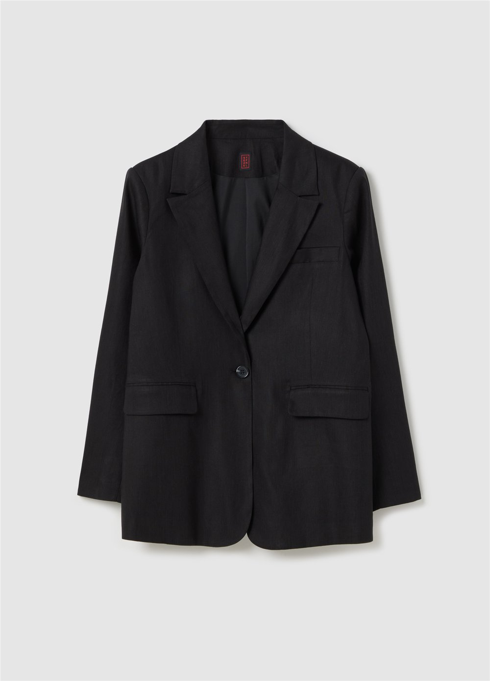 Stretch Viskon ve Keten Tek Düğmeli Siyah Blazer
