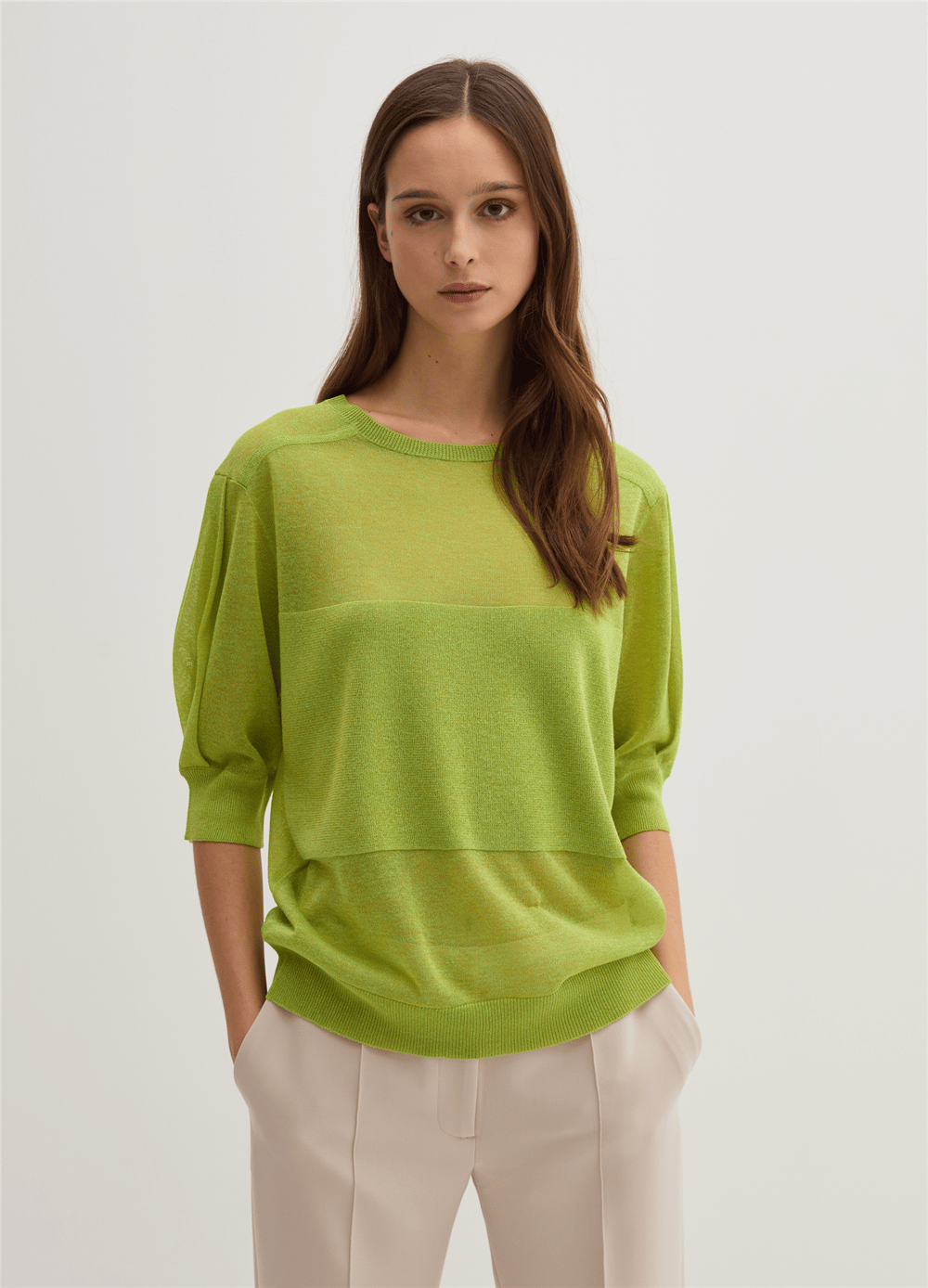 Transparan Görünümlü Oversize Yeşil Bluz