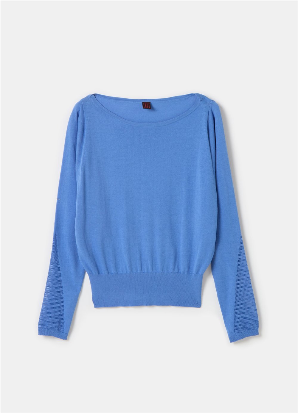 Tül Detaylı Crêpe Crop Mavi Bluz