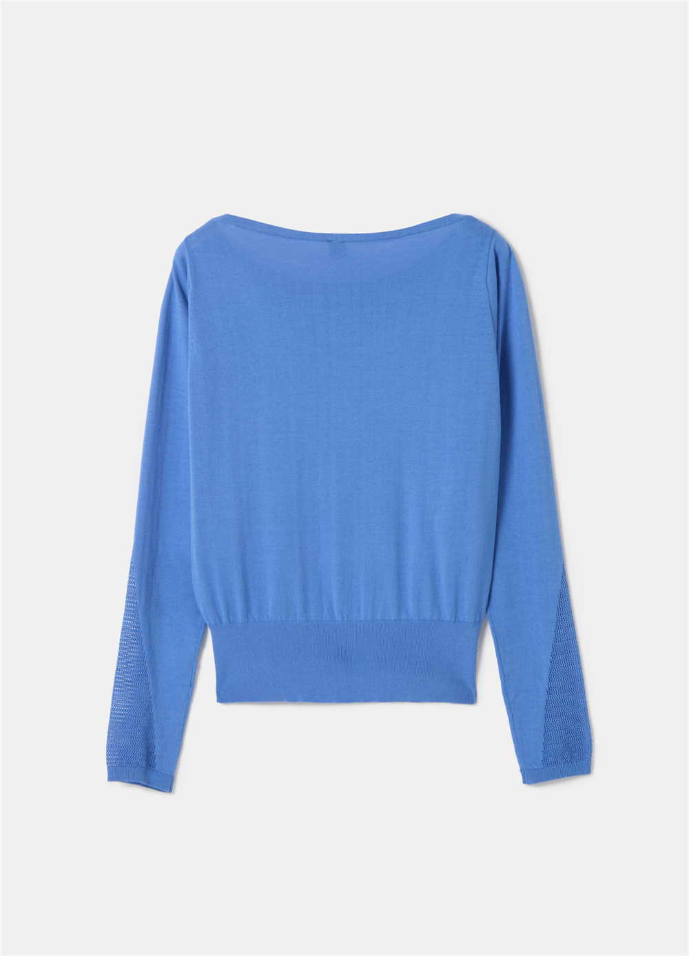 Tül Detaylı Crêpe Crop Mavi Bluz