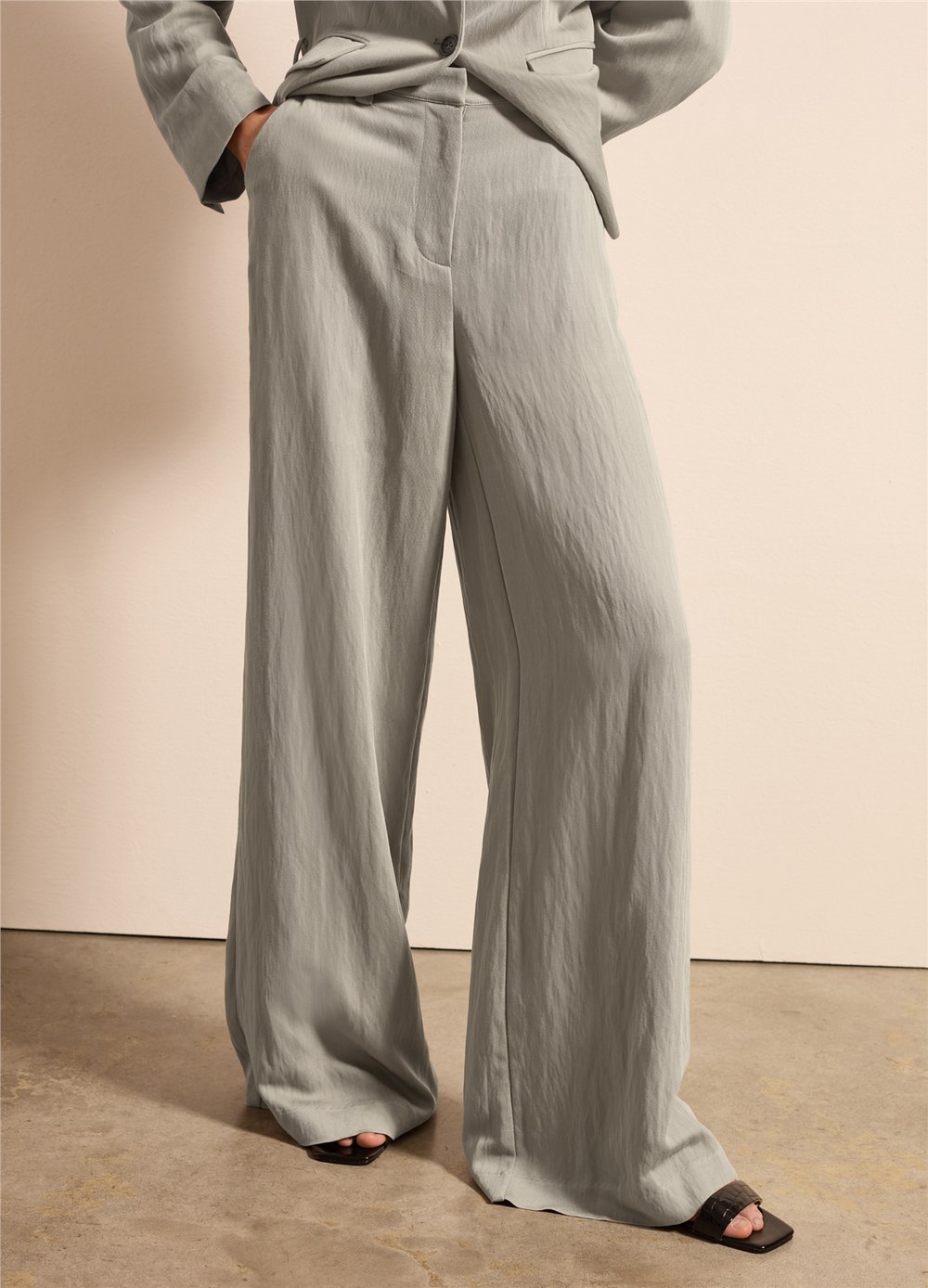Twill Kumaş Bol Paça Gri Pantolon