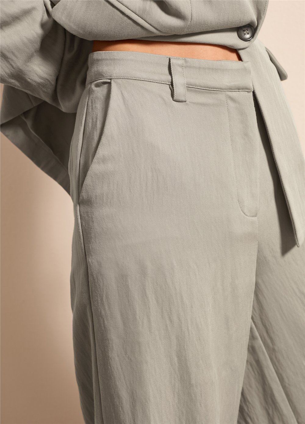 Twill Kumaş Bol Paça Gri Pantolon
