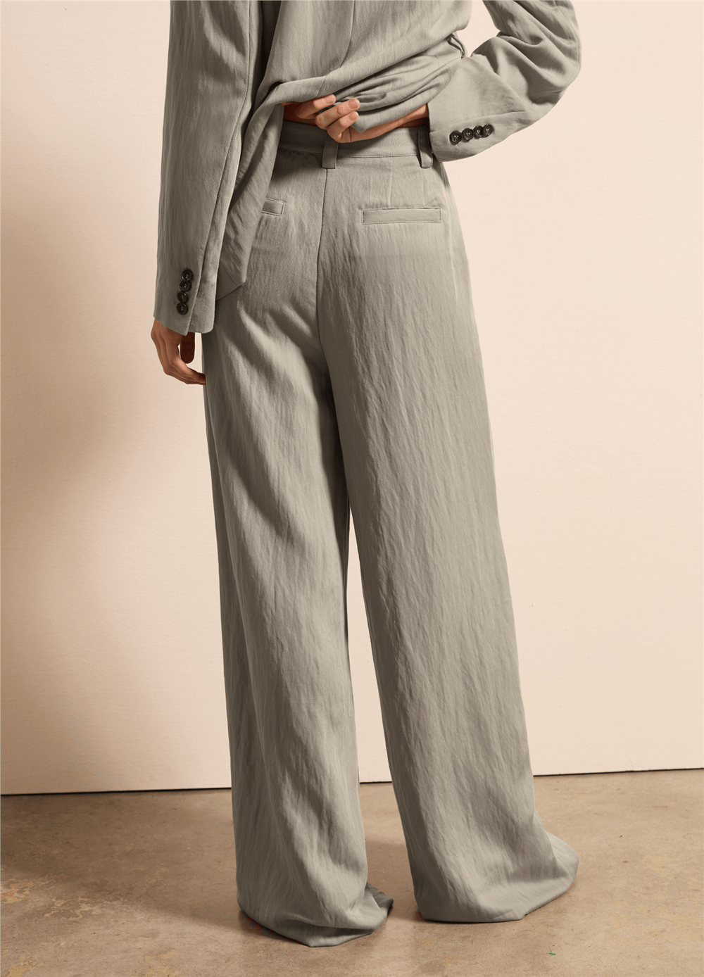 Twill Kumaş Bol Paça Gri Pantolon