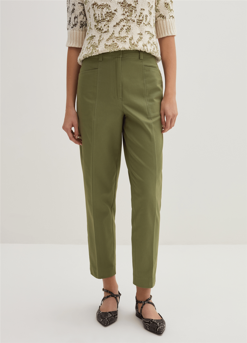 Twill Kumaş Yeşil Havuç Kesim Pantolon