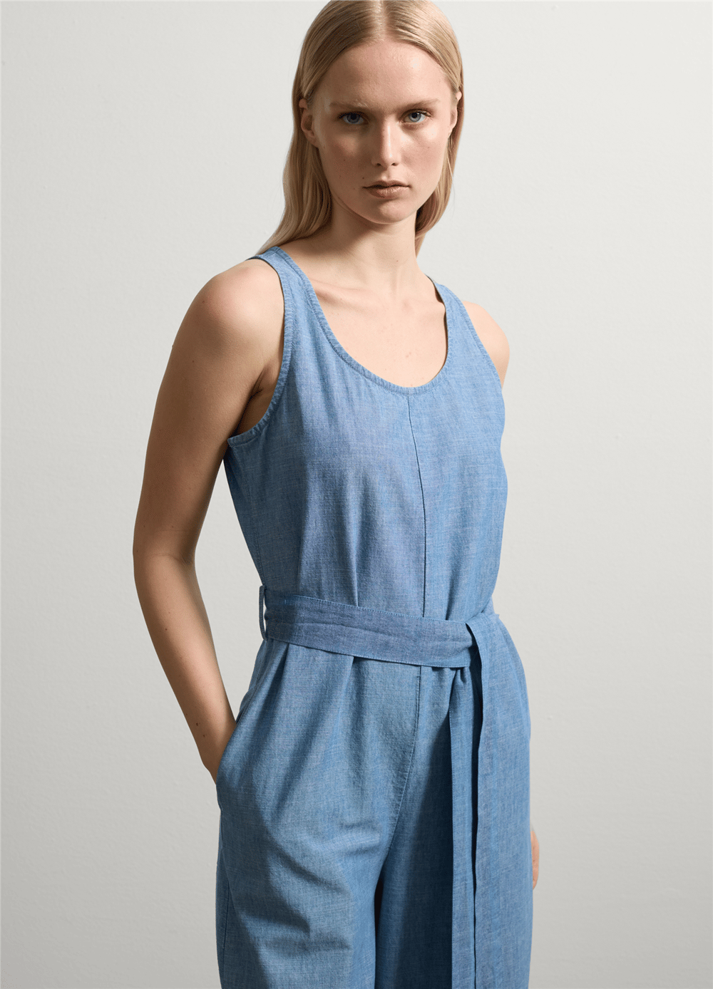 Uzun Akışkan Denim Tulum