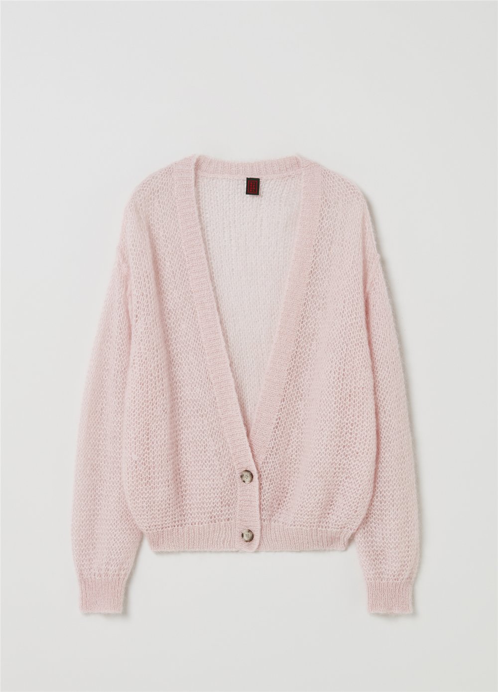 V Yaka Oversize Ajurlu Pembe Hırka