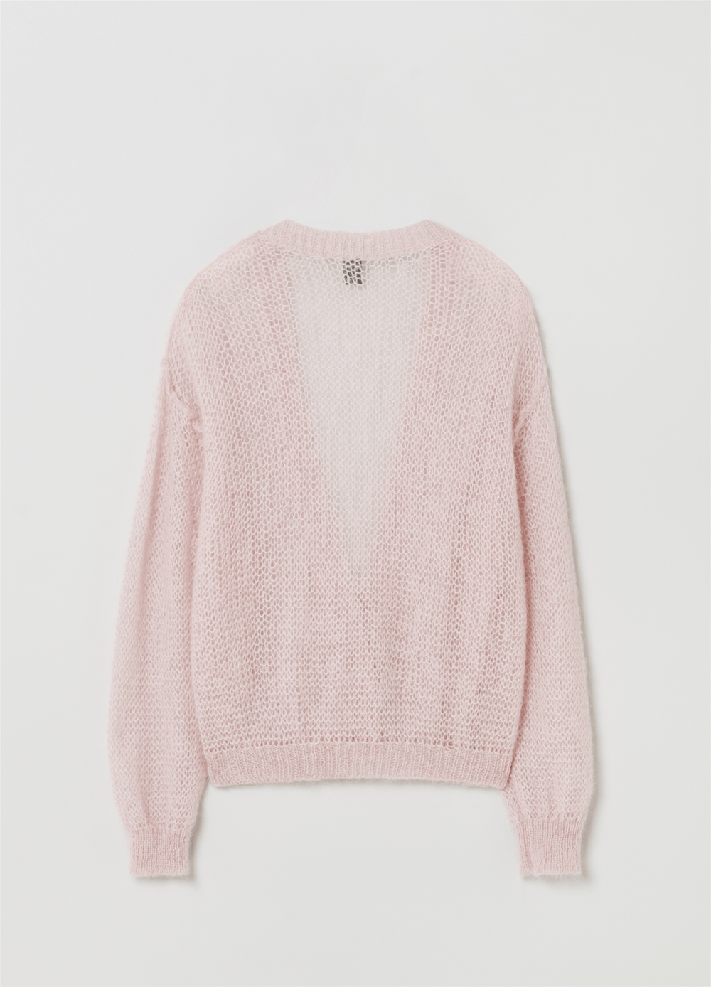 V Yaka Oversize Ajurlu Pembe Hırka