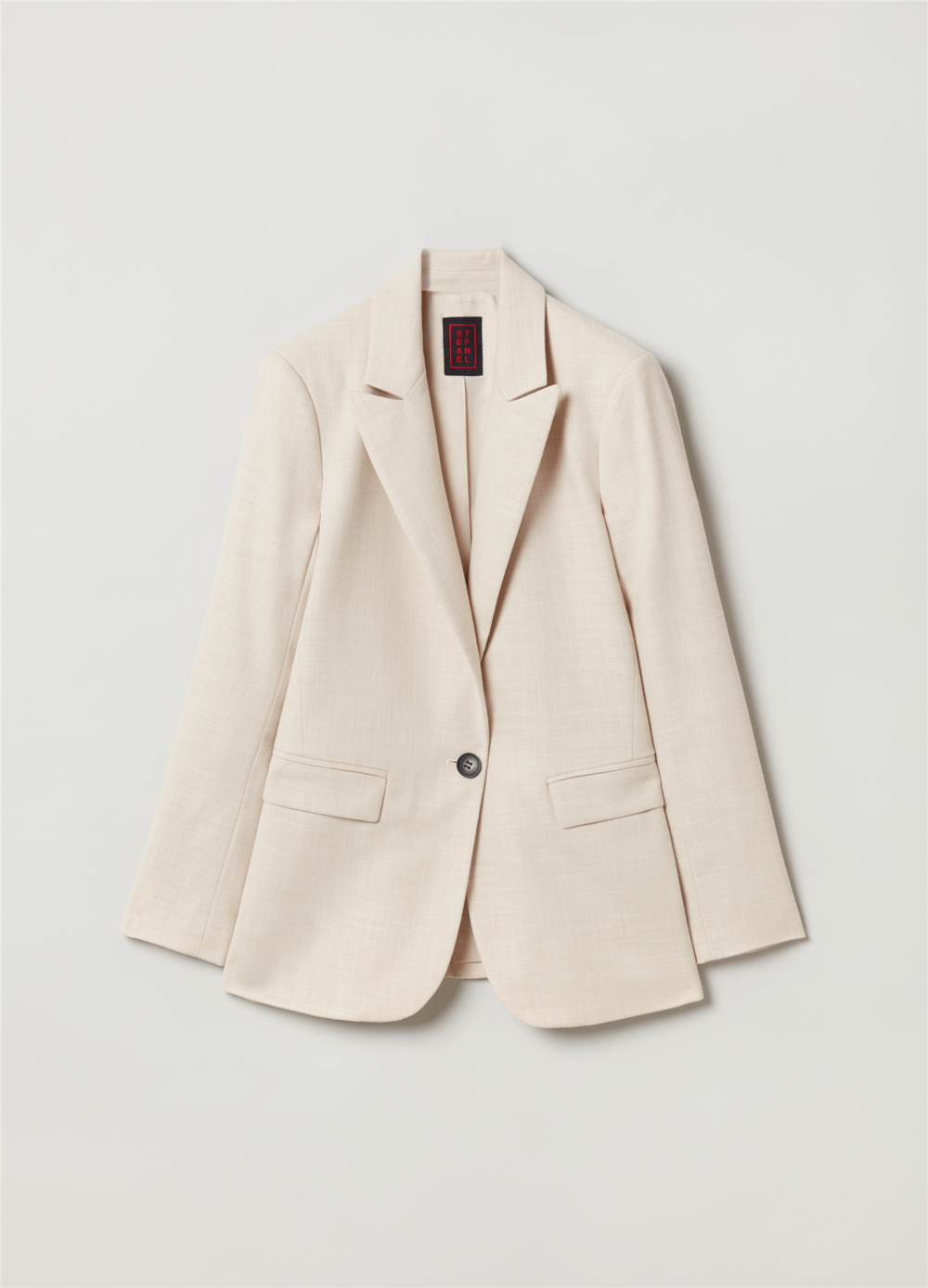 Viskon Karışımlı Tek Düğmeli Bej Blazer
