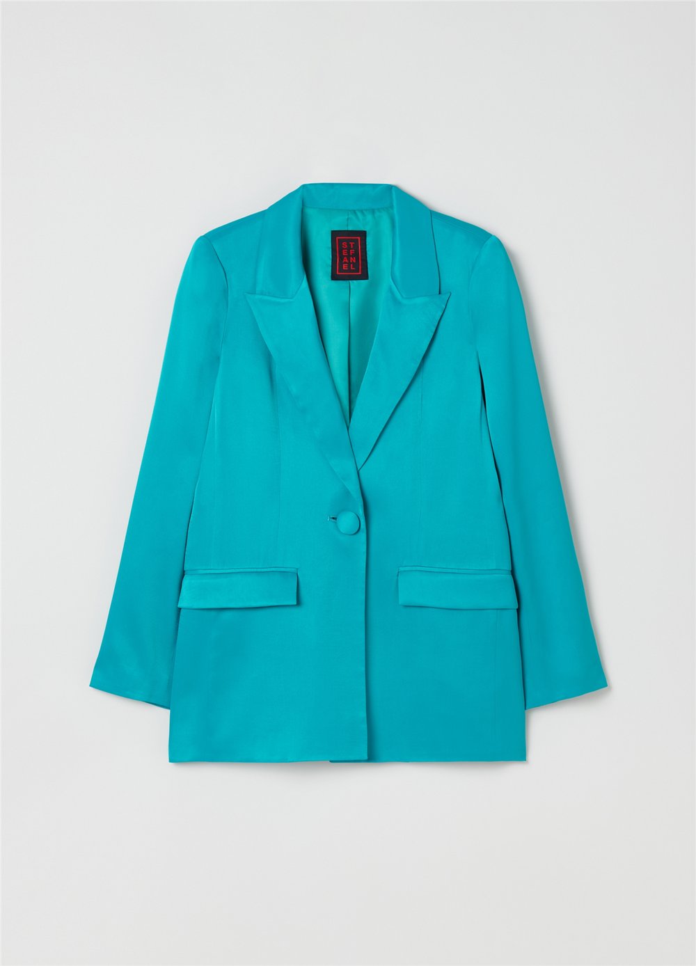 Viskoz Turkuaz Tek Düğmeli Blazer