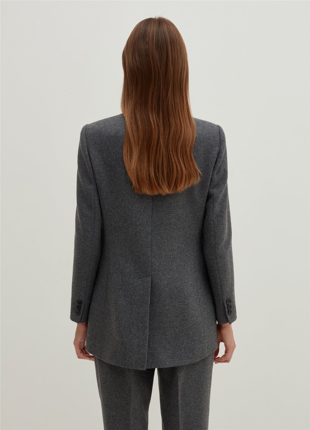 Yakasız Kruvaze Gri Blazer