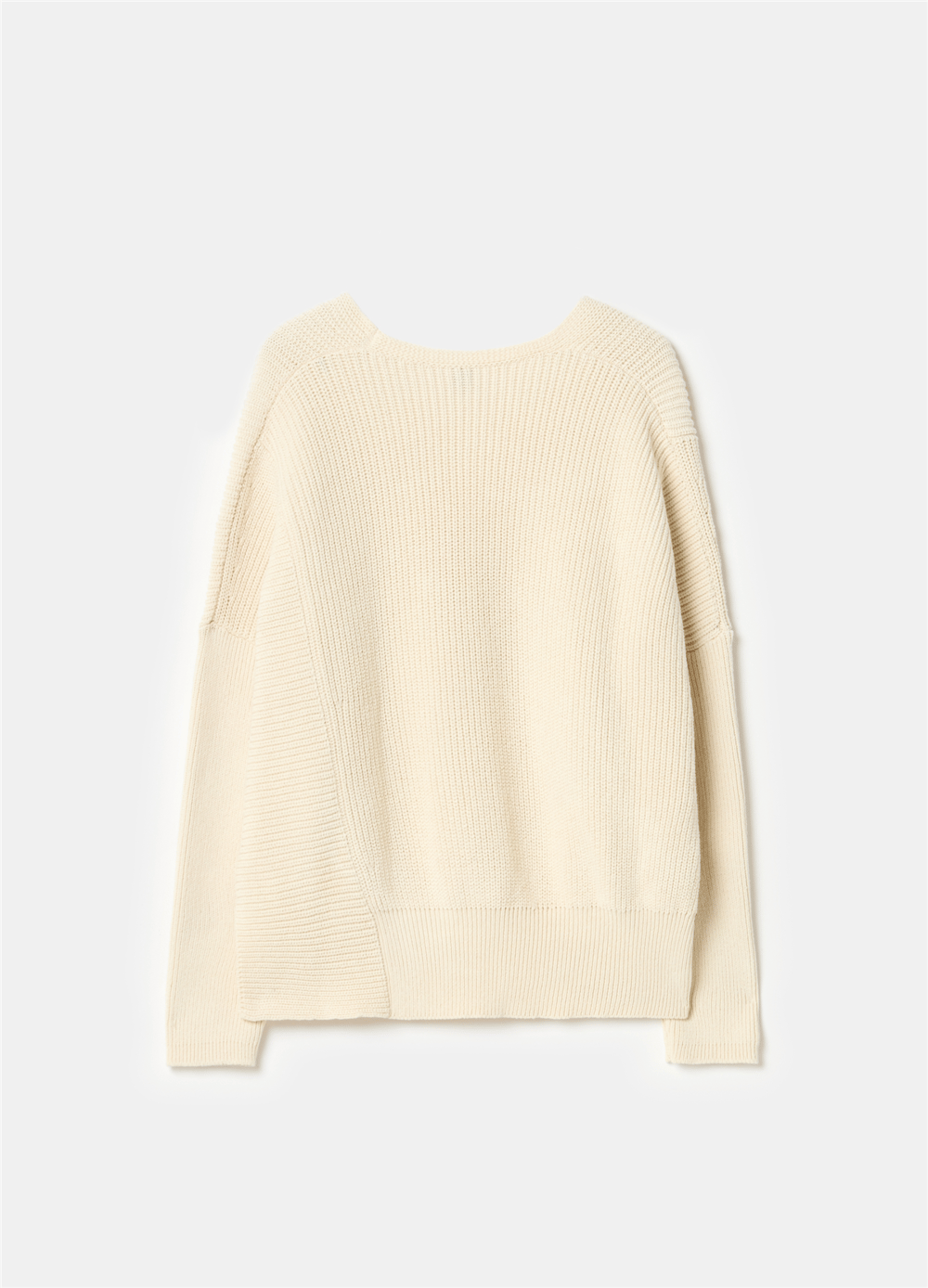 Yan Yırtmaçlı Oversize Fitilli Bej Kazak