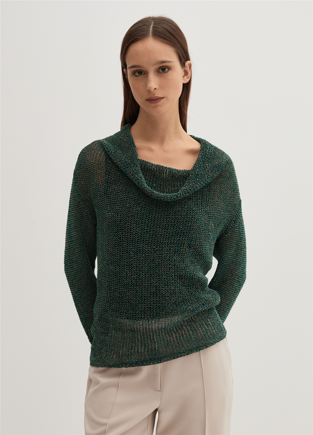 Yeşil Yarı Transparan Ajurlu Jakar Bluz