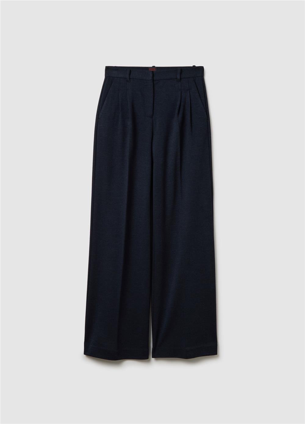 Lacivert Yün Karışımlı Geniş Paça Pantolon