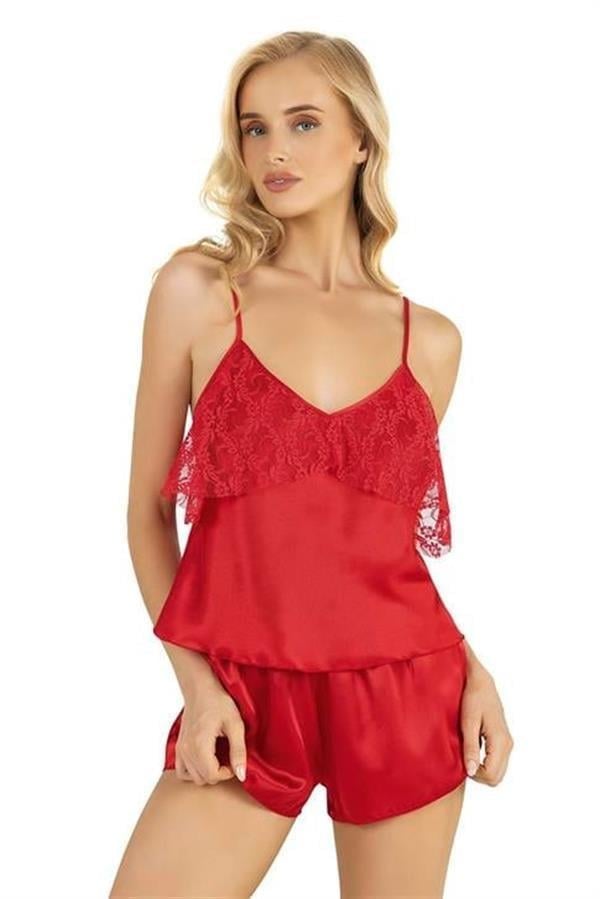 Arias Closet Kırmızı Saten Şort Takımı 9214