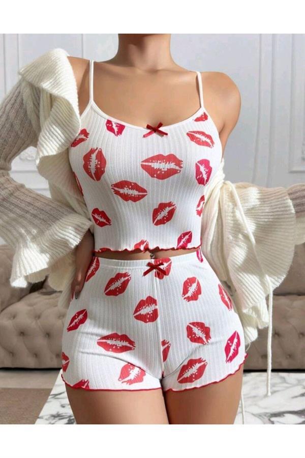 Kiss Öpücük Beyaz Şortlu Takım