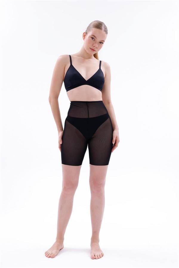 Siyah MI EMAY 2705 Lazer Tül Toparlayıcı Paçalı Boxer Hayalet Korse