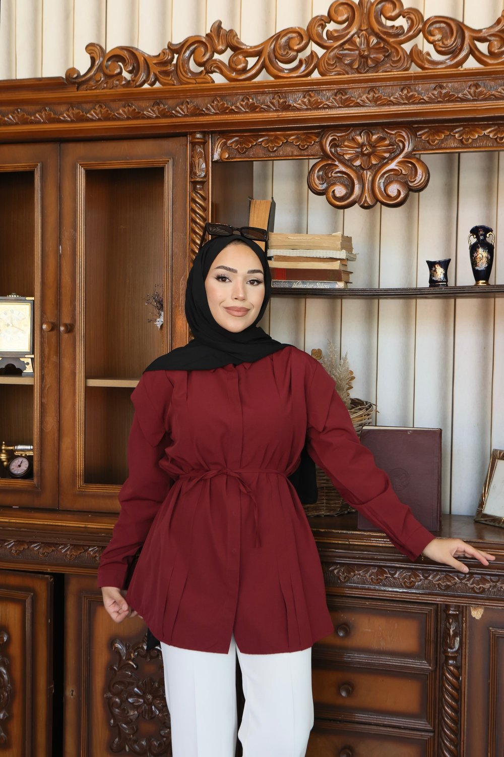 Kadın Bağlamalı Pileli Poplin Gömlek