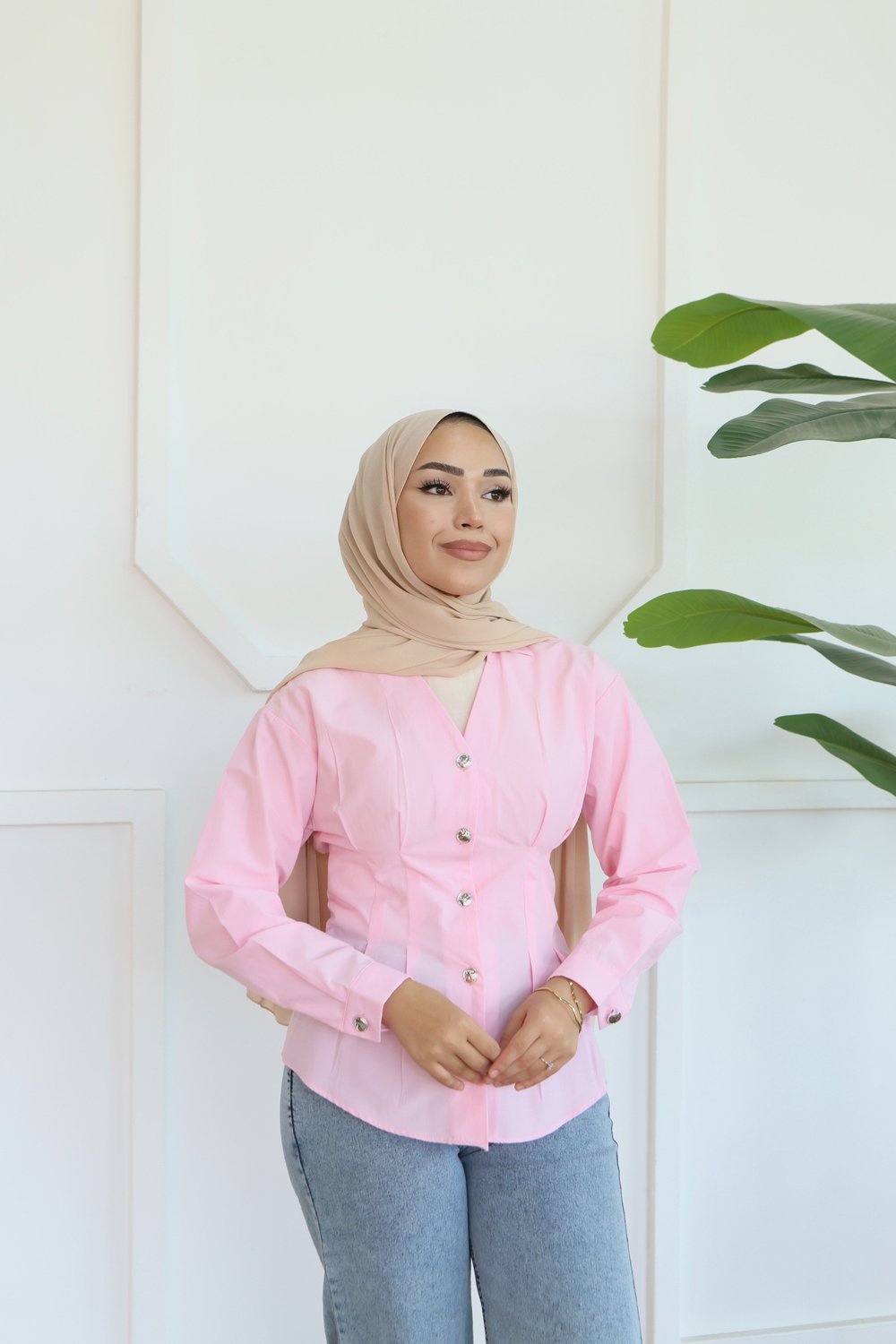 Peplum Bel Oturtmalı Gömlek - Pembe
