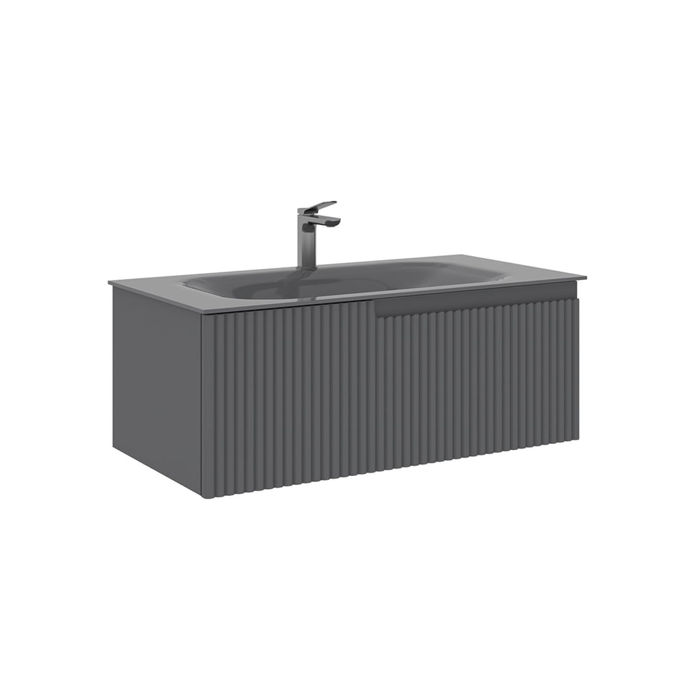 Moonlight 90 cm Tek Çekmeceli Cam Lavabolu Banyo Alt Dolabı