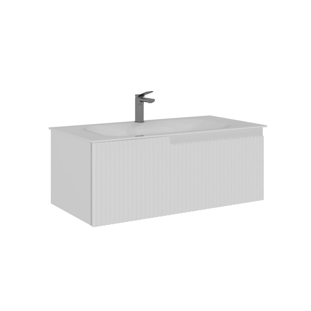 Moonlight 90 cm Tek Çekmeceli Cam Lavabolu Banyo Alt Dolabı