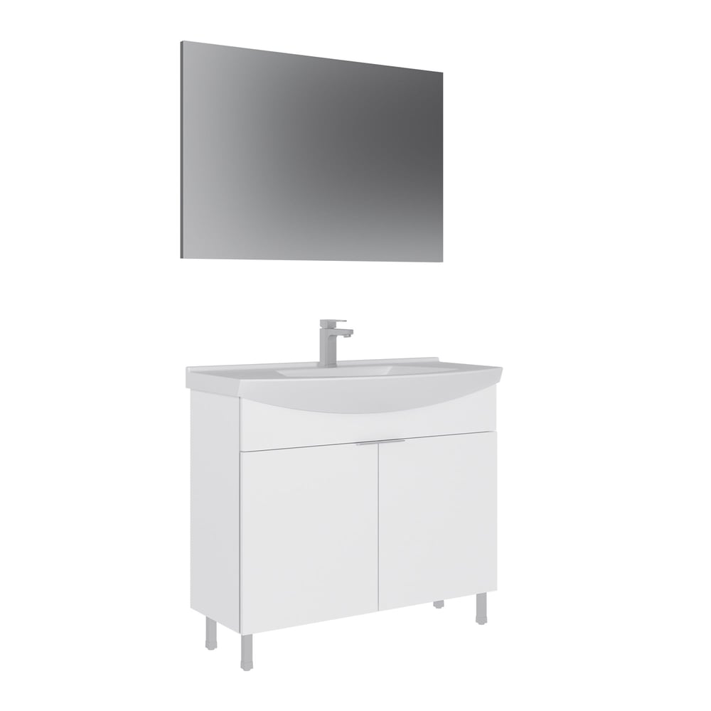 Purus 100 cm Ayaklı Banyo Dolabı Takımı (Düz Aynalı)