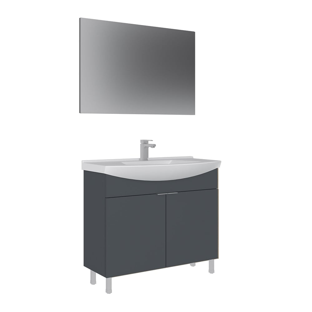 Purus 100 cm Ayaklı Banyo Dolabı Takımı (Düz Aynalı)