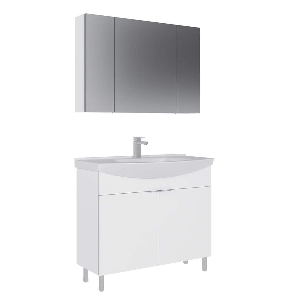 Purus 100 cm Ayaklı Banyo Dolabı Takımı (Ayna Dolaplı)