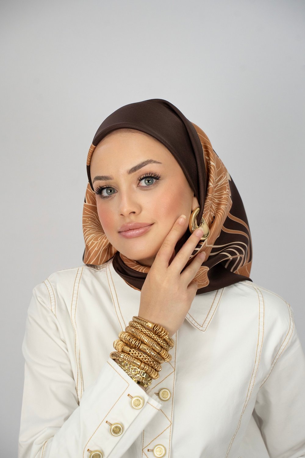 CHIARA KAHVE  TİVİL İPEK EŞARP 90x90