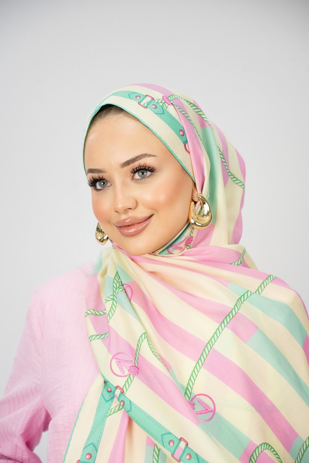 VİOLA ŞAL PEMBE-YEŞİL PAMUK İPEK 70*200