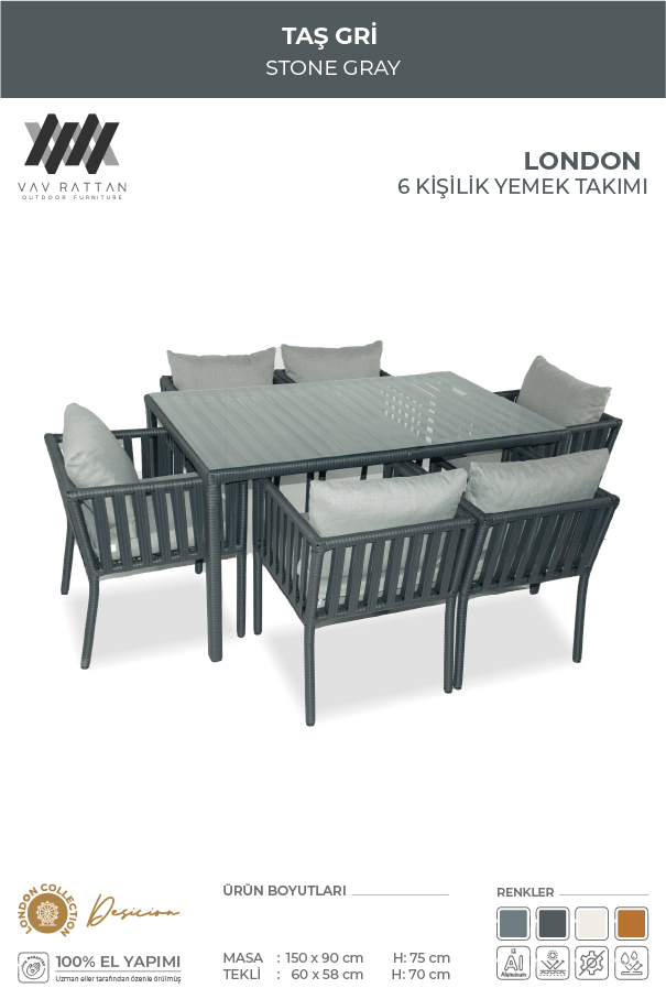 London Oturma Takımı - Taş Gri