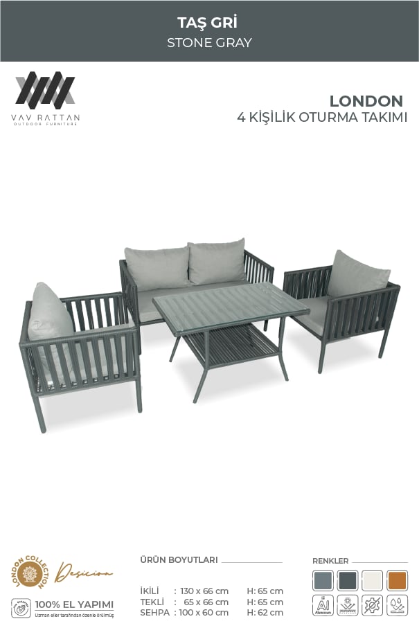 London Oturma Takımı - Taş Gri