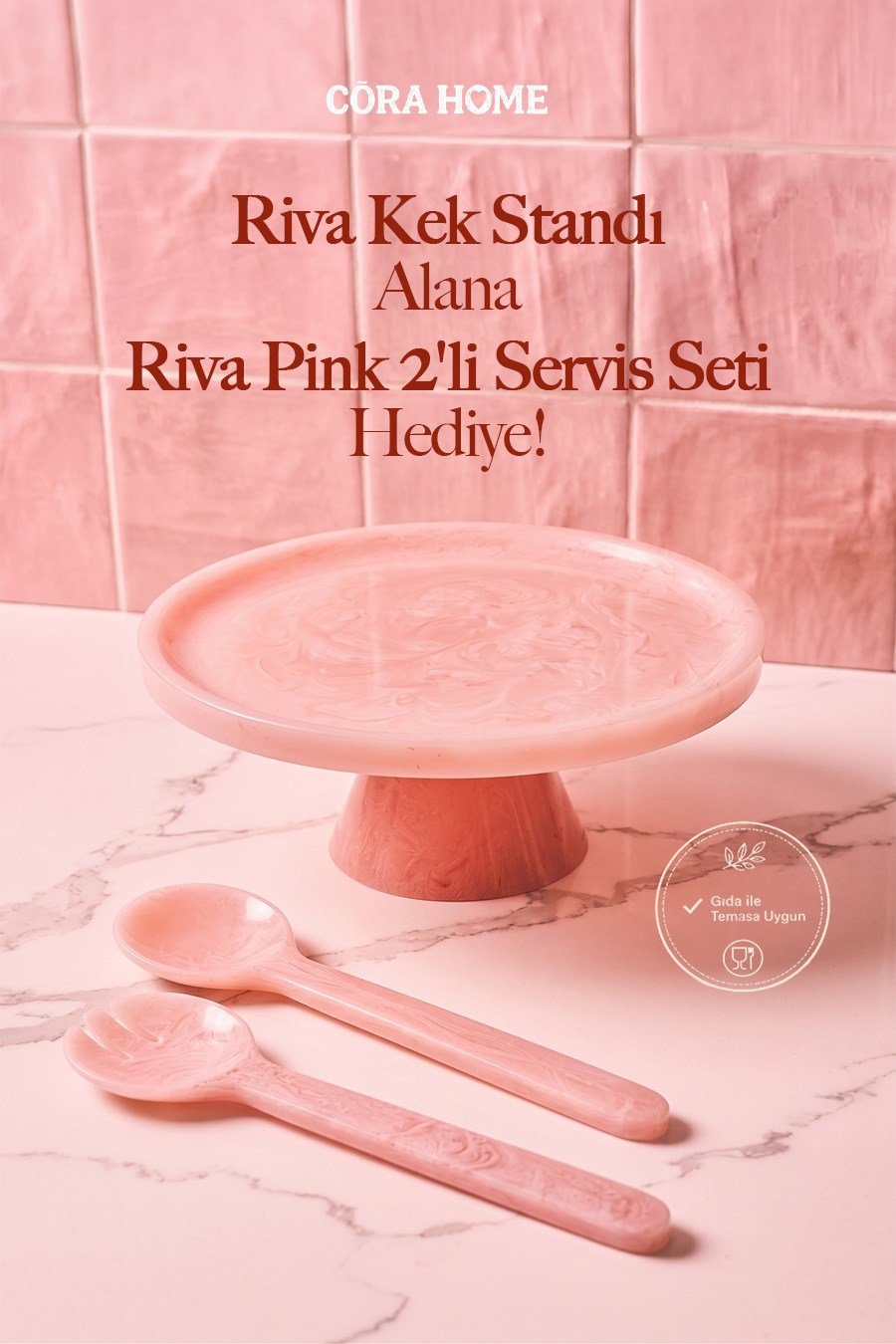 Riva Kek Standı Alana Riva Pink 2'li Servis Seti Hediye